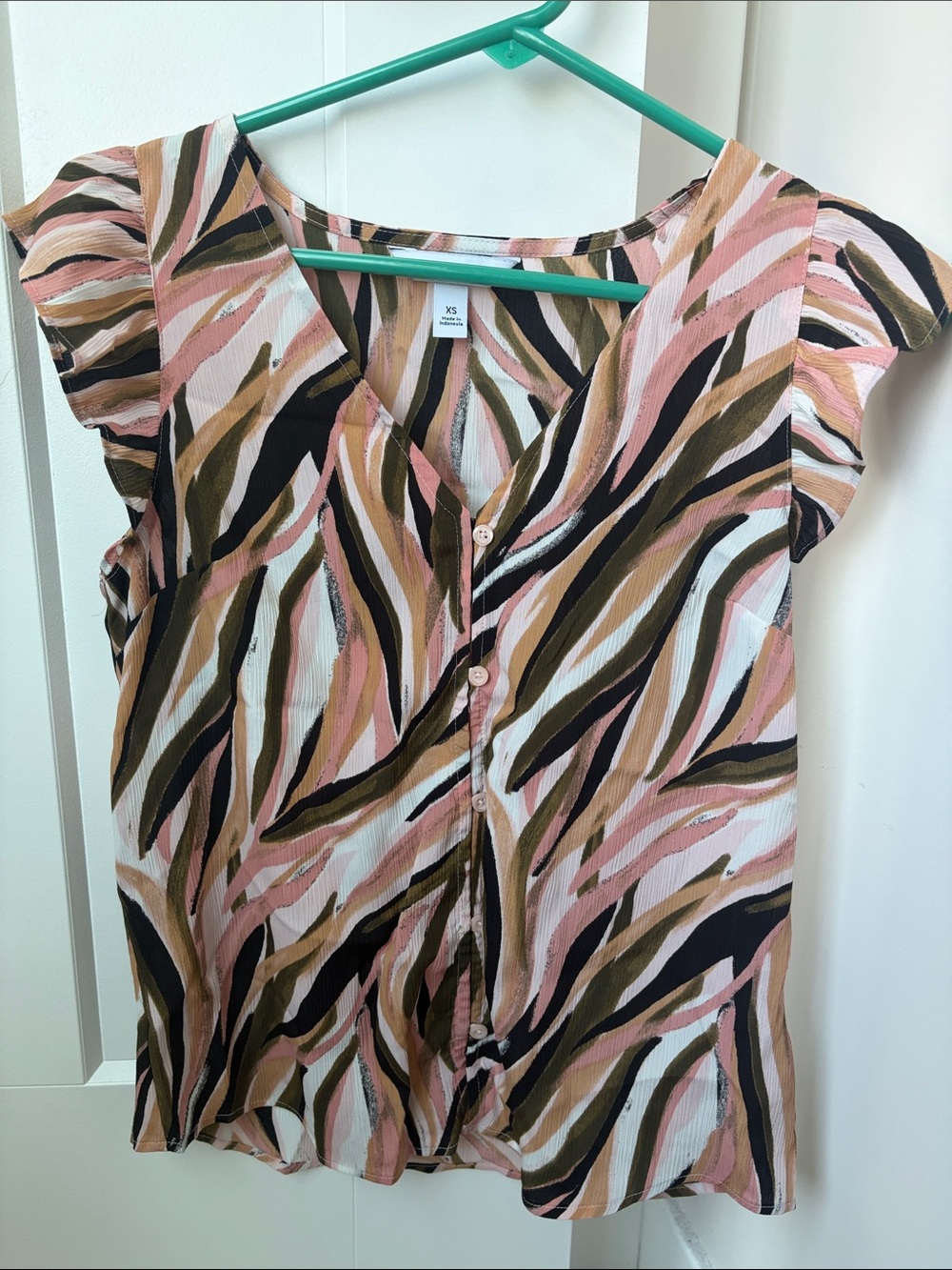 Nine West Sheer Striped V-Neck Button Blouse